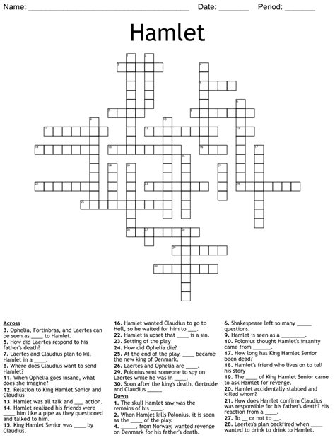If you are currently working on a puzzle and find yourself in need of a little guidance, our answer is at your. . Othello and hamlet crossword clue